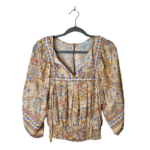 Rachel Zoe Orange Bohemian Floral Cropped Blouse - Picture 1 of 8